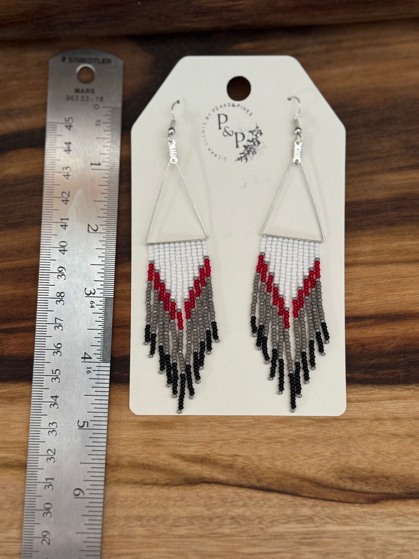 White, Red and Black Beaded Earrings