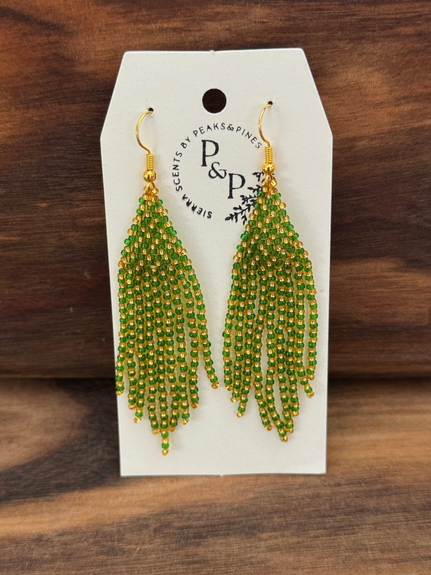 Green and Gold Beaded Earrings