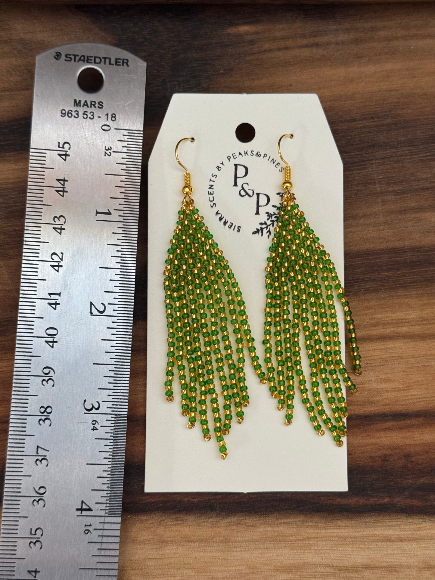 Green and Gold Beaded Earrings