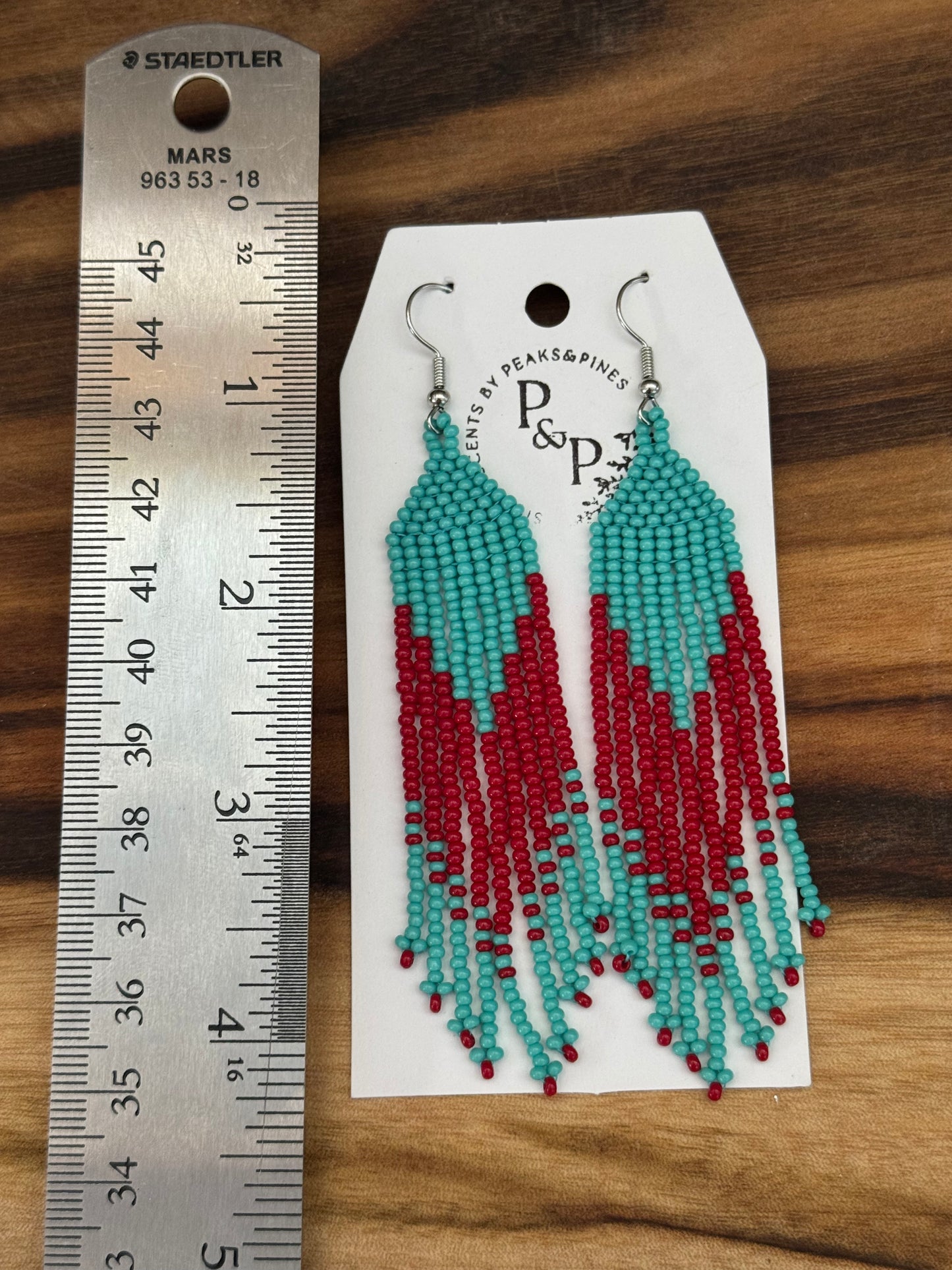 Turquoise and Red Beaded Fringe Earrings