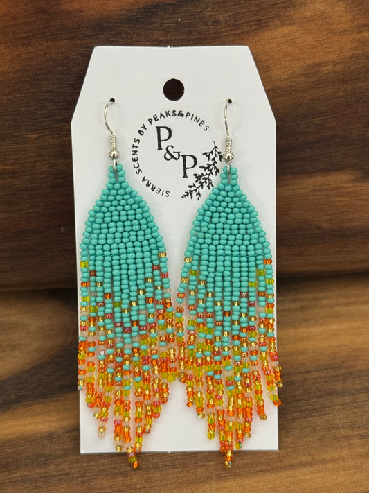 Ocean Meets the Sand- Turquoise and Orange Beaded Earrings
