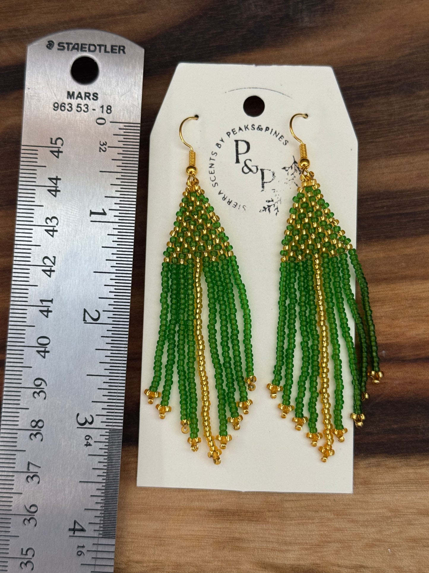 Gold and Green Beaded Earrings